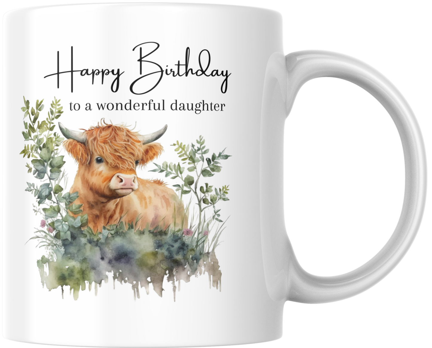 Happy Birthday To A Wonderful Daughter Highland Cow Mug & Coaster