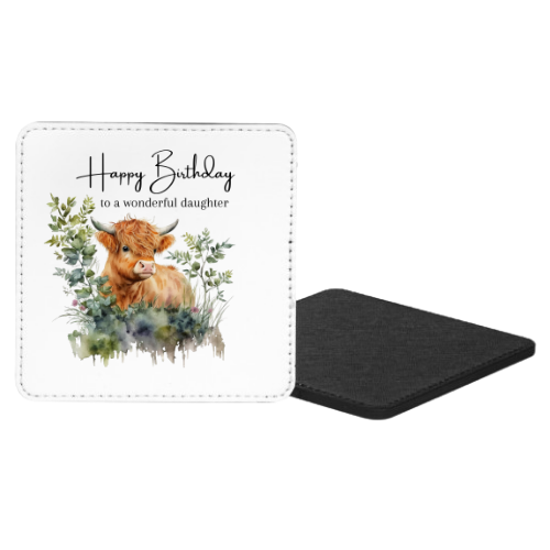 Happy Birthday To A Wonderful Daughter Highland Cow Mug & Coaster