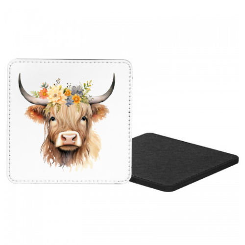 Highland Cow With Flowers Mug & Coaster