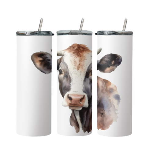 Dairy Cow Steel Tumbler With Straw