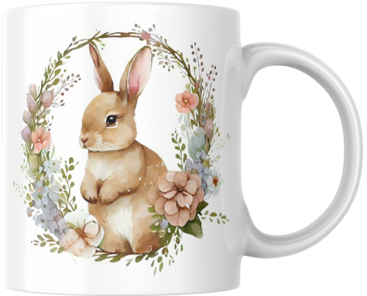 Rabbit In Floral Circle Mug & Coaster