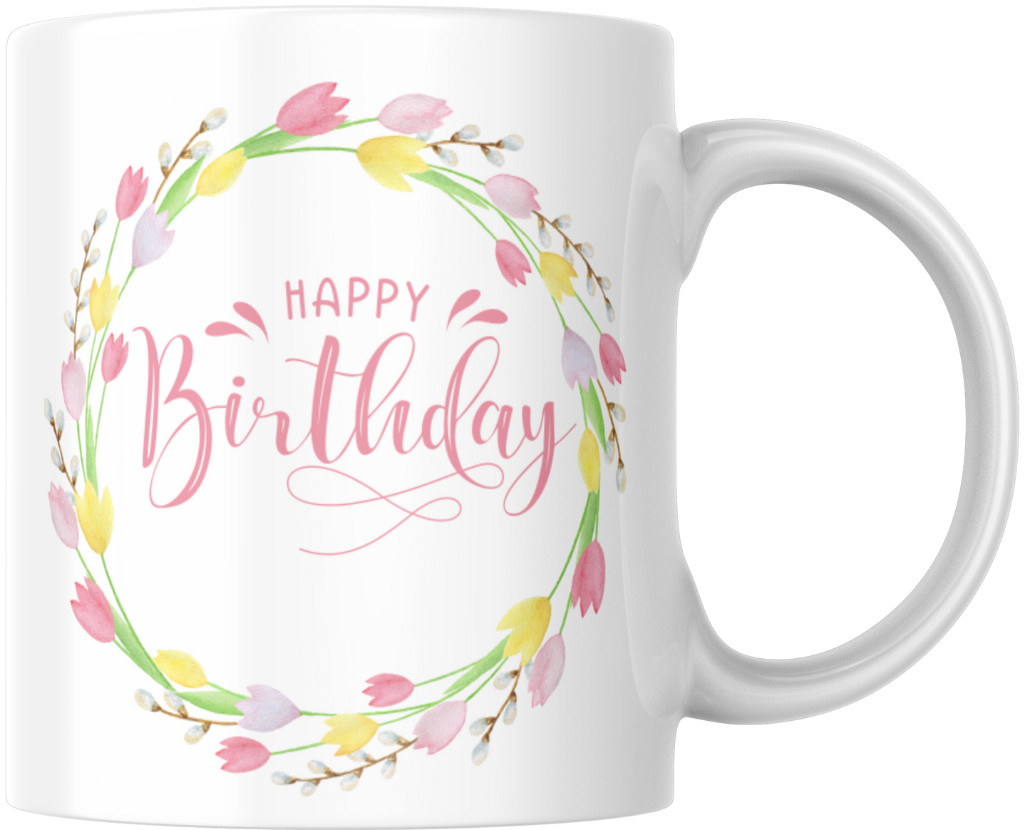 Happy Birthday Floral Circle Mug & Coaster