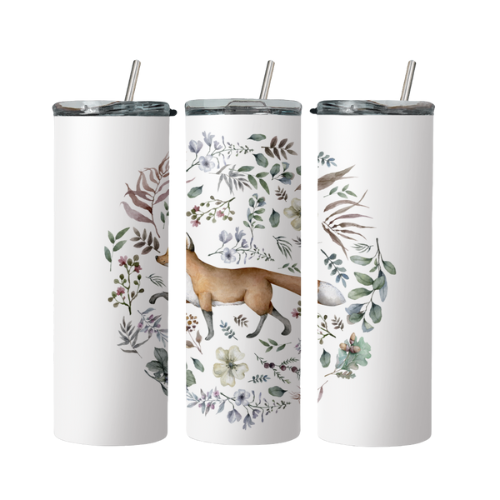 Fox In Countryside Circle Steel Tumbler With Straw