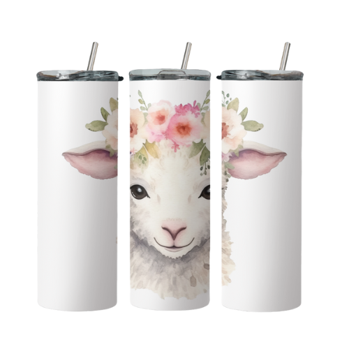 Lamb With Flowers Steel Tumbler With Straw