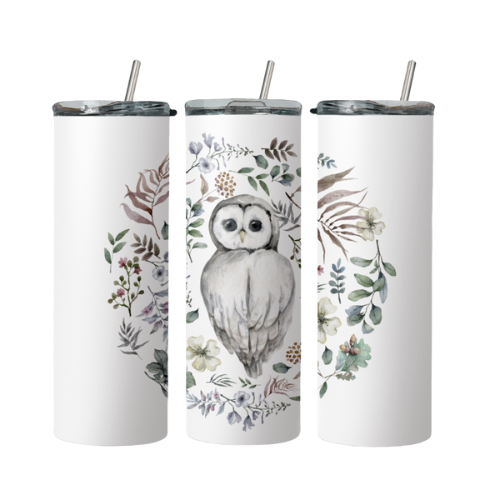 Owl In Countryside Circle Steel Tumbler With Straw