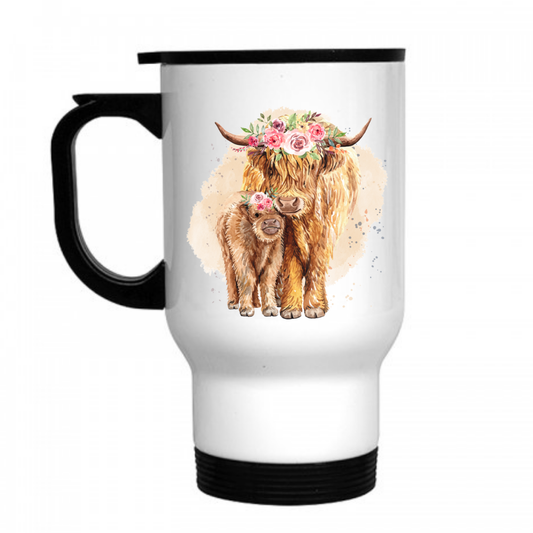 Highland Cow & Calf Travel Mug