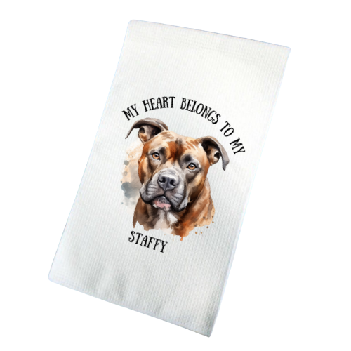 My Heart Belongs To My Staffy Waffle Tea Towel