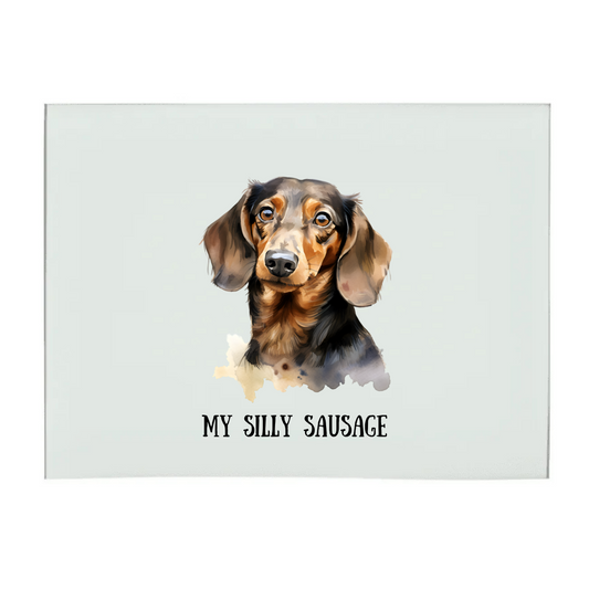 My Silly Sausage (Dachshund) A3 Glass Chopping Board