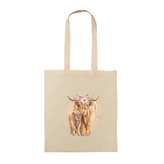 Veqzc Purple Floral Highland Cow Tote Bag For Women - Cute Western Cow Print Reusable Shopping Bag