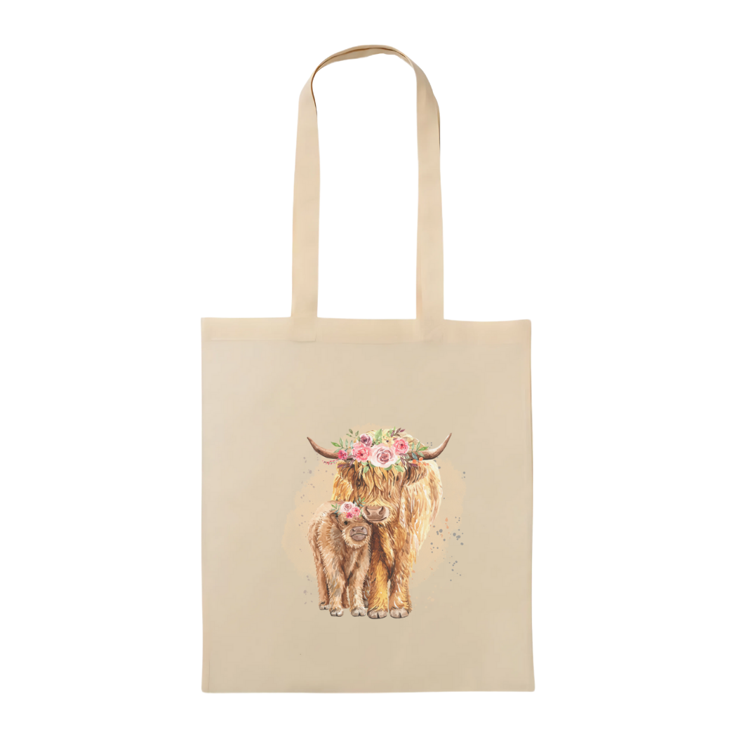 Highland Cow & Calf Neutral Tote Bag