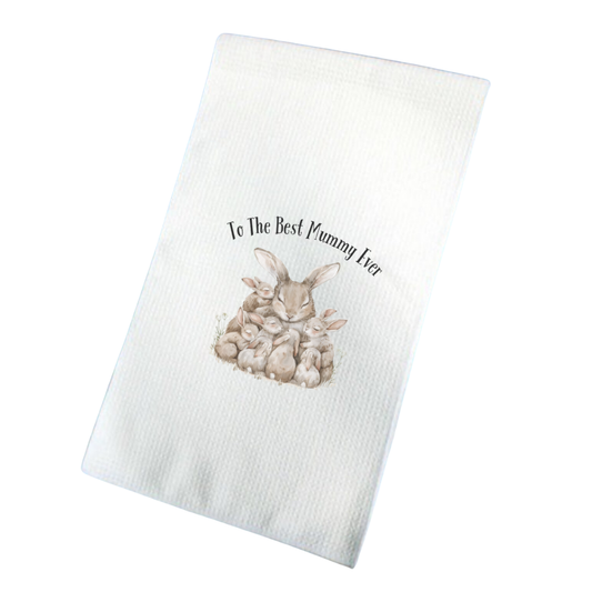 To The Best Mummy Ever Rabbit Family Waffle Tea Towel