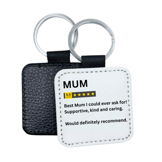 Mum Review Faux Leather Square Keyring