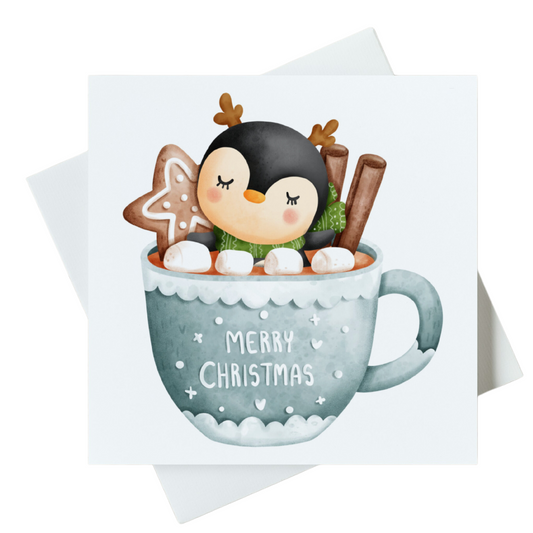 Merry Christmas Penguin Hot Chocolate Card