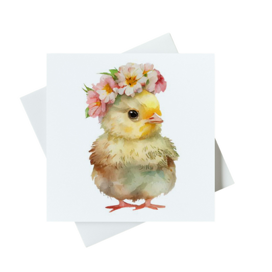 Chick With Flowers Card