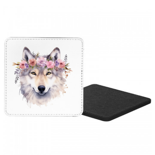 Wolf With Flowers Mug & Coaster