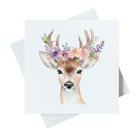 Deer With Flowers Card