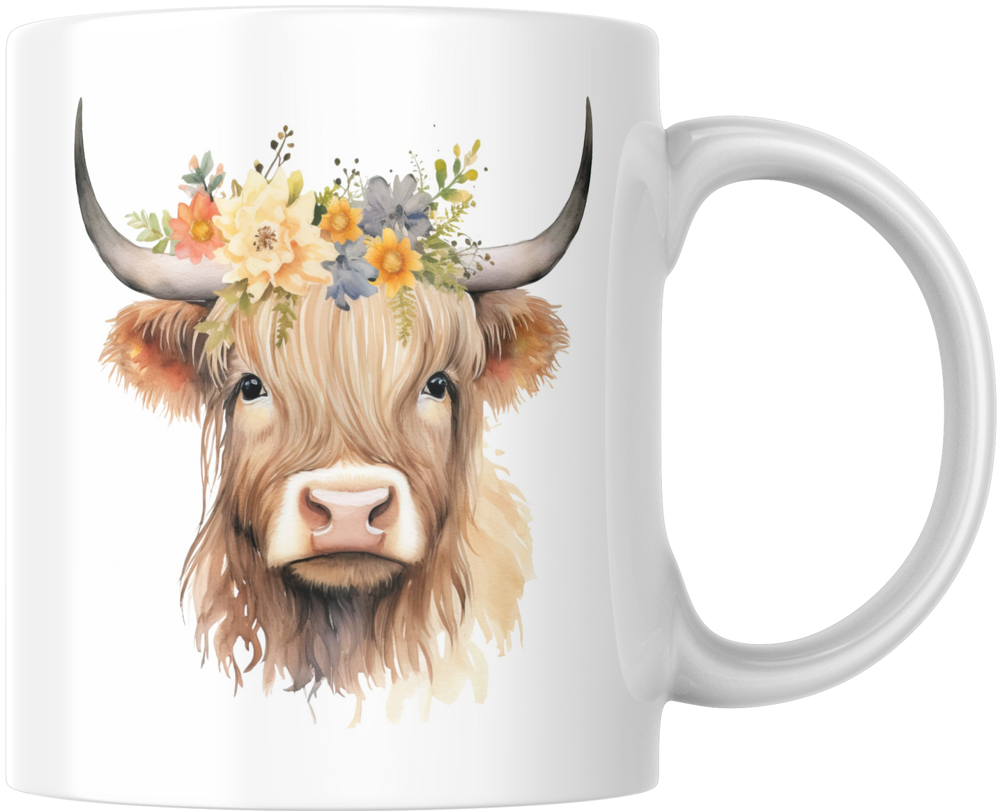 Highland Cow With Flowers Gift Mug