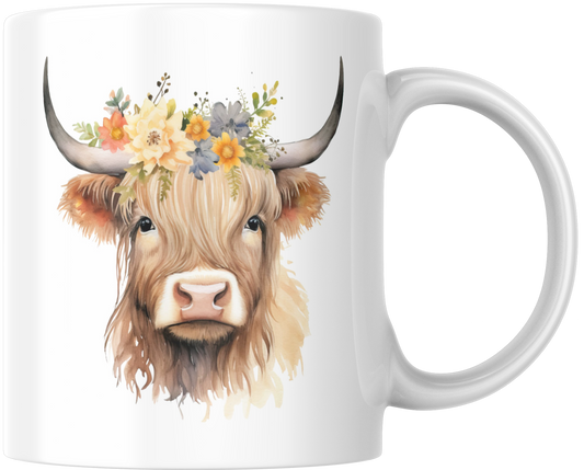 Highland Cow With Flowers Gift Mug