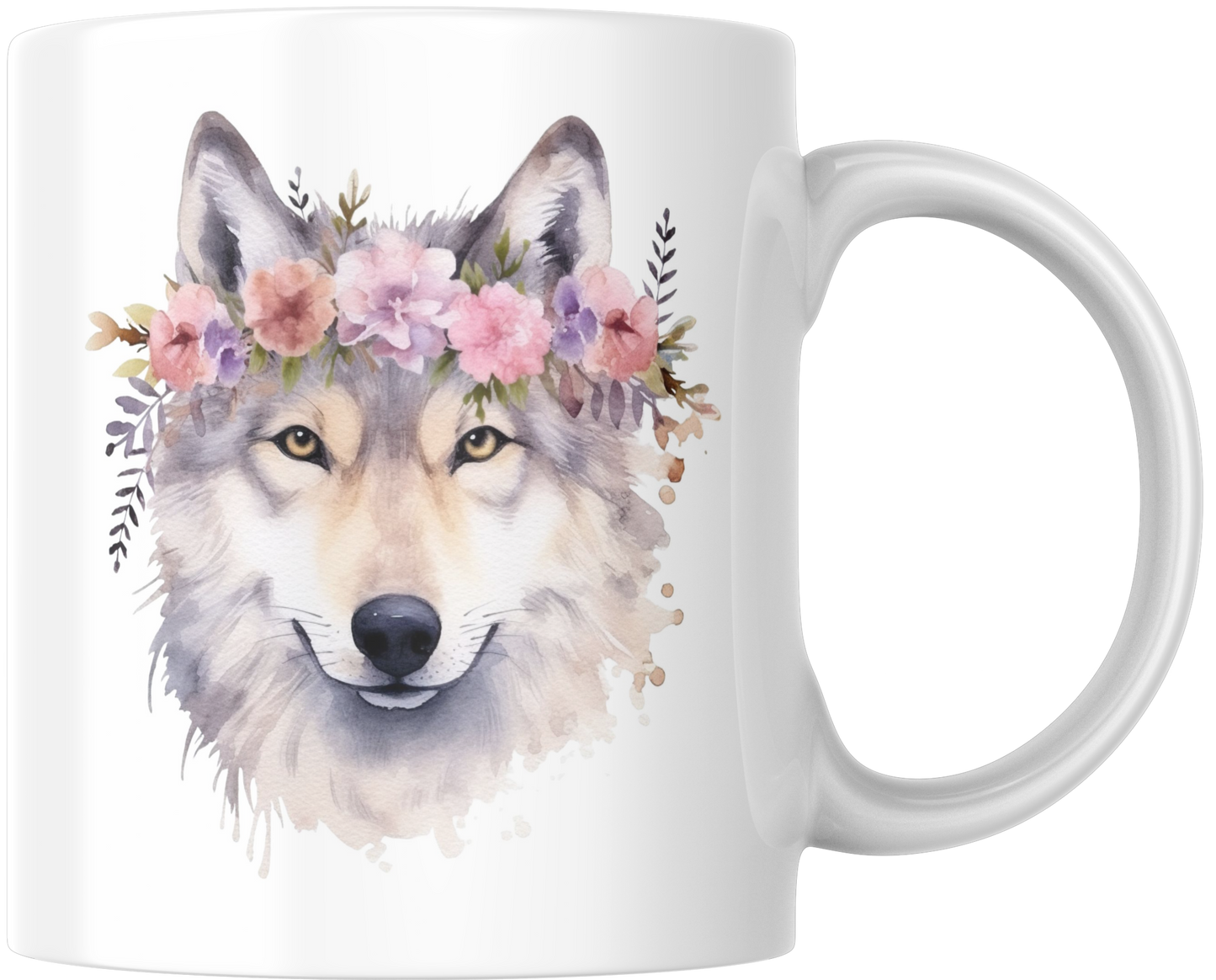 Wolf With Flowers Gift Mug