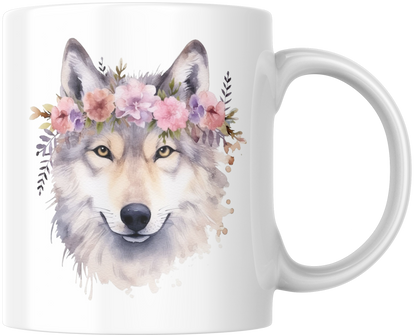 Wolf With Flowers Mug & Coaster