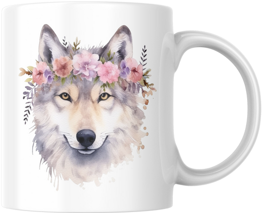 Wolf With Flowers Gift Mug