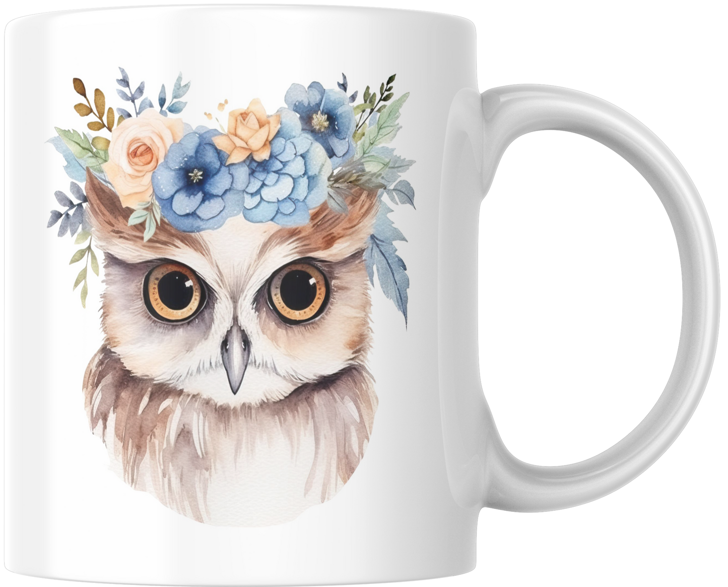 Owl With Blue Flowers Gift Mug