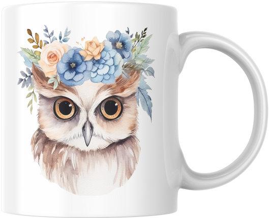 Owl With Blue Flowers Gift Mug