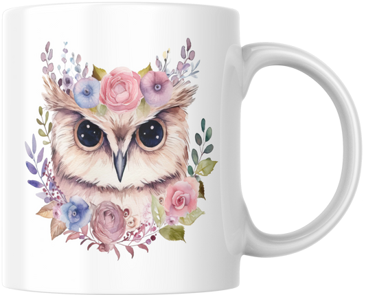 Owl With Pink Flowers Gift Mug