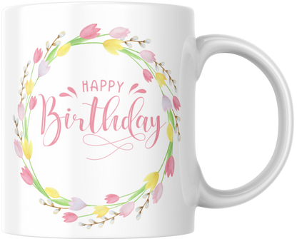 Happy Birthday Floral Circle Mug & Coaster