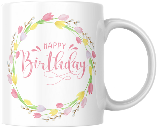 Happy Birthday Floral Circle Gift Mug