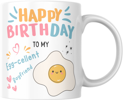 Happy Birthday To My Egg-cellent Boyfriend Mug & Coaster