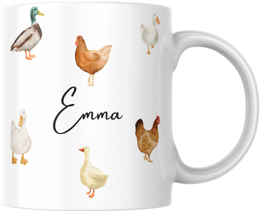 Personalised Farmyard Birds Gift Mug