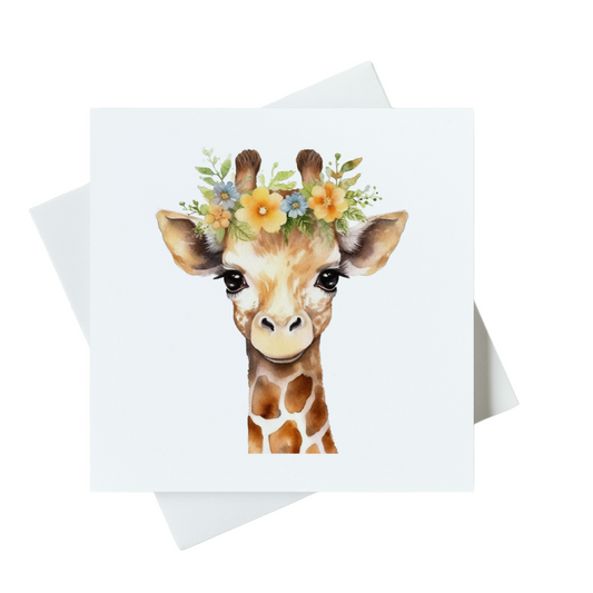 Giraffe With Flowers Card