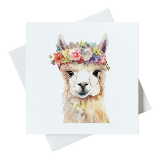 Llama With Flowers Card