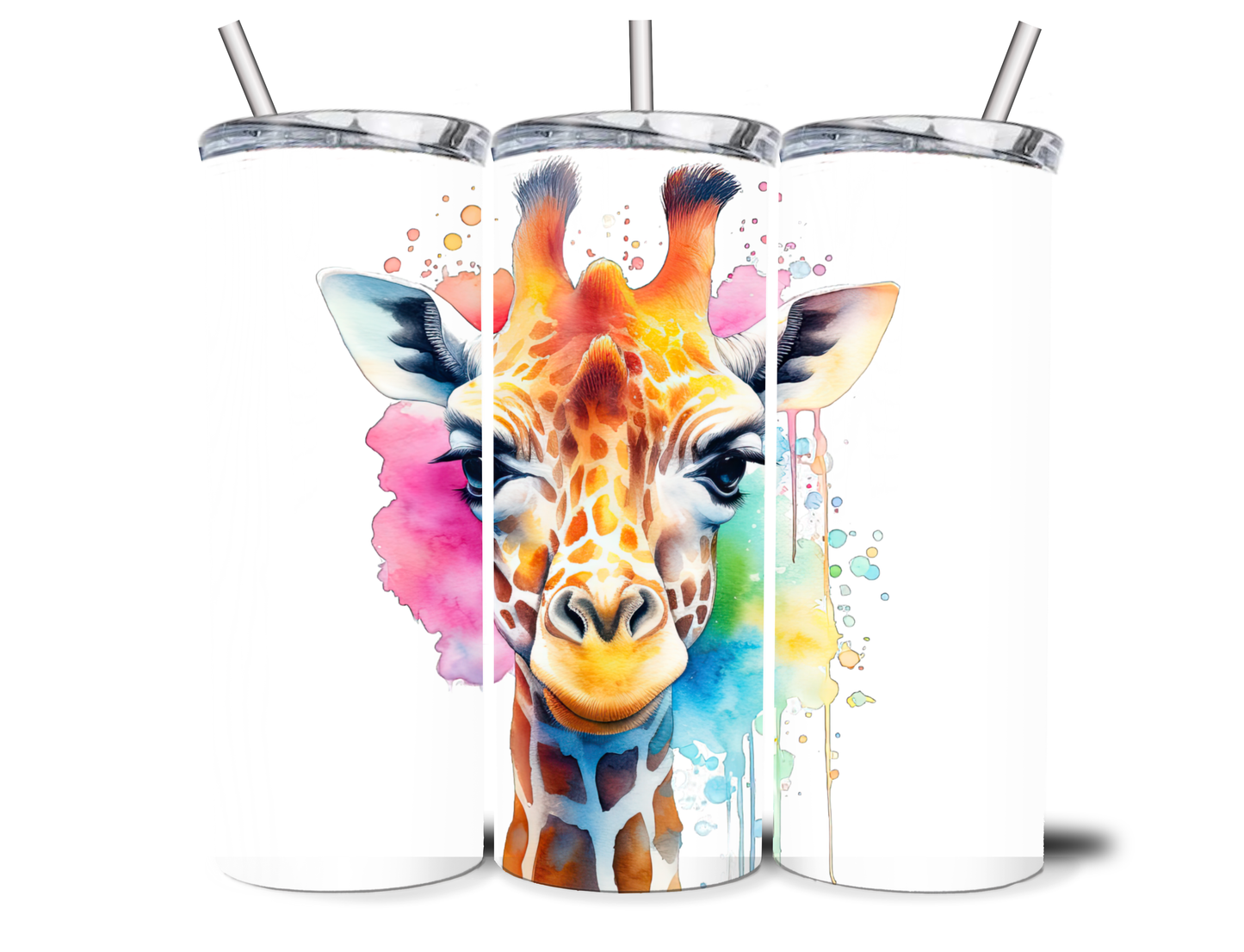 Paint Splash Giraffe Steel Tumbler With Straw