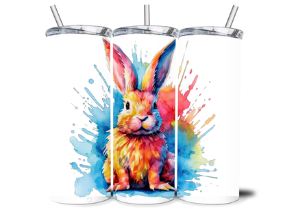 Paint Splash Rabbit Steel Tumbler With Straw