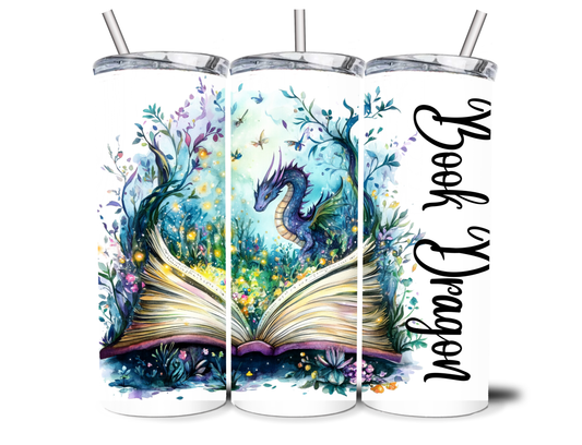 Book Dragon Steel Tumbler With Straw