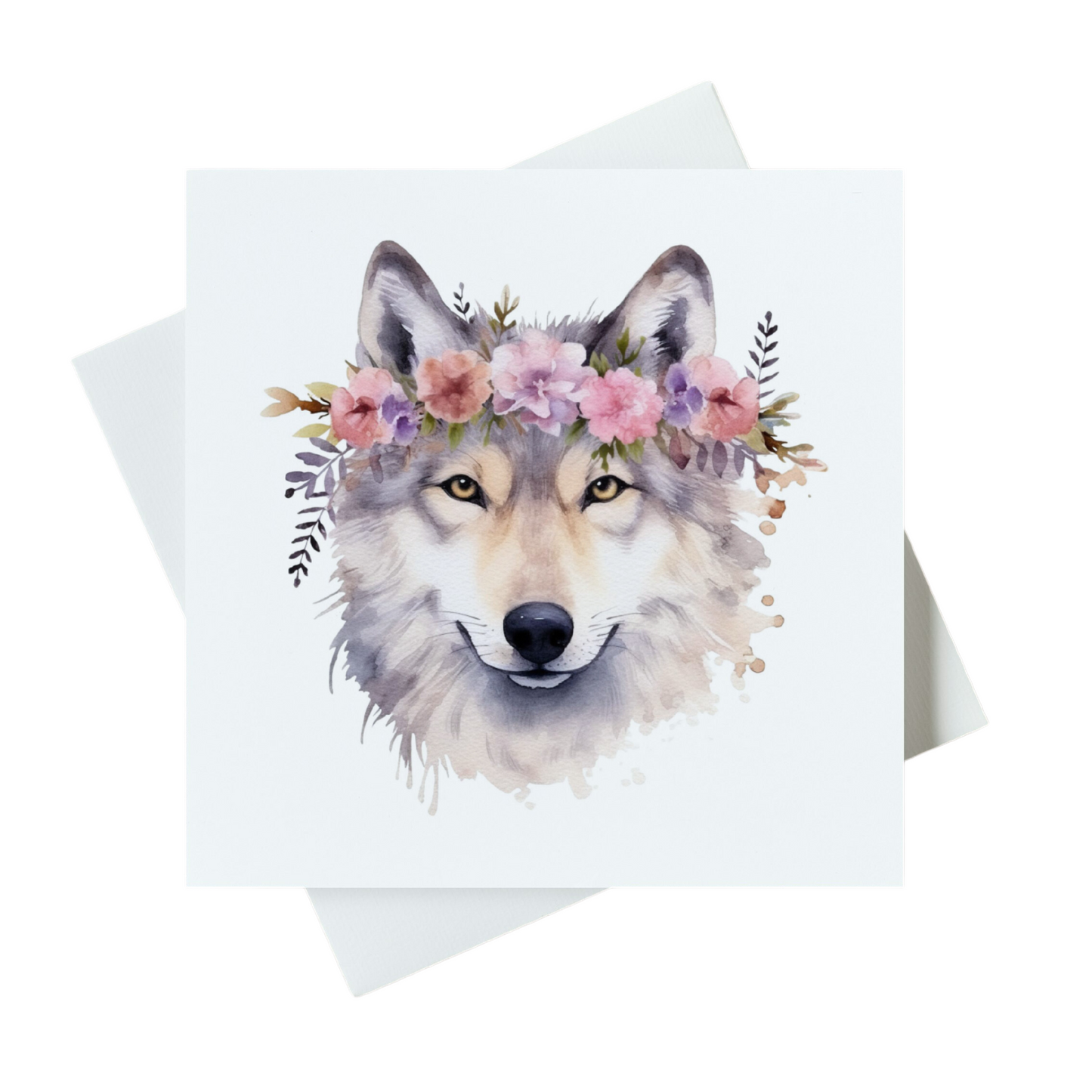 Wolf With Flowers Card